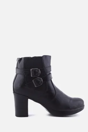 European Brand Block Heels Buckle Straps Ankle Boots | 100% Authentic Leather