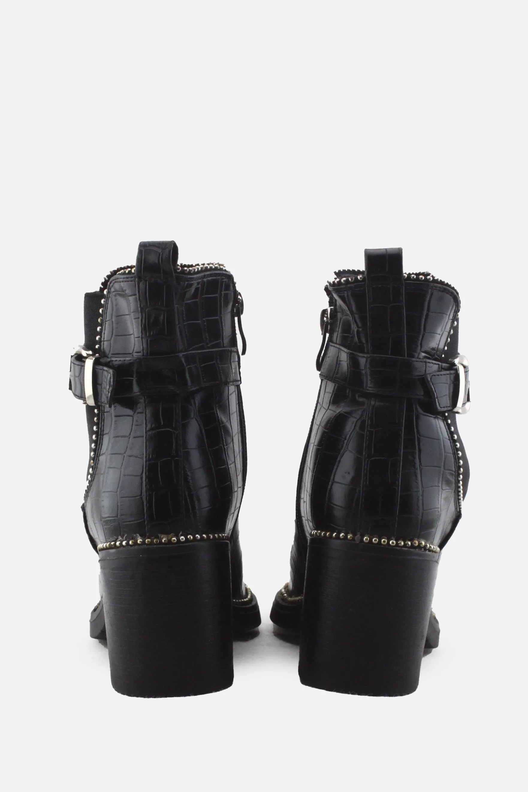 European Brand Stretchable Buckle Straps Block Ankle Boots | 100% Authentic Leather