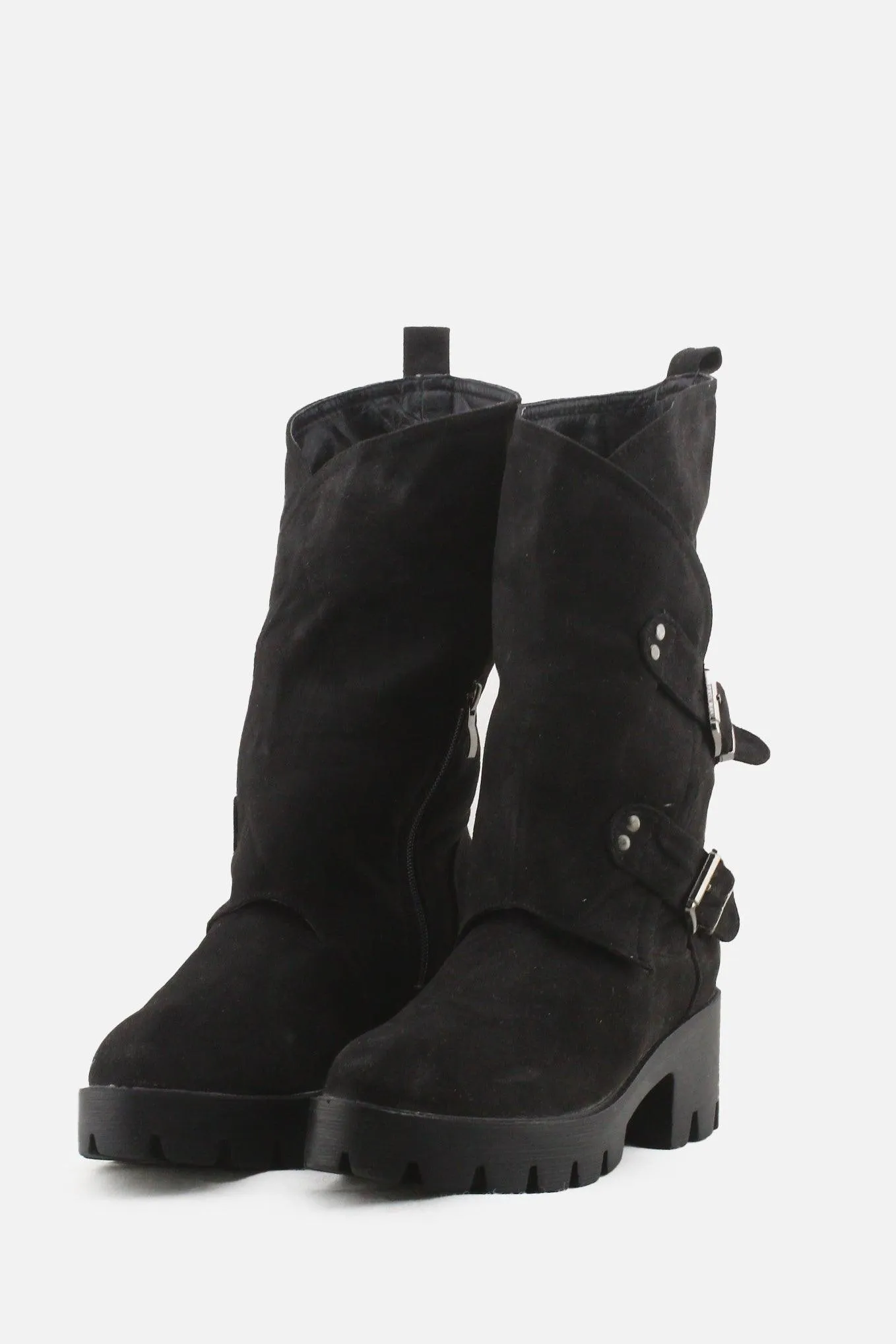 European Brand Zipper Buckle Straps Block Ankle Boots | Suede