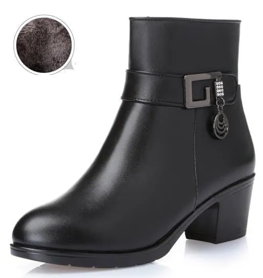 Genuine Leather Winter Boots with Soft Wool Lining