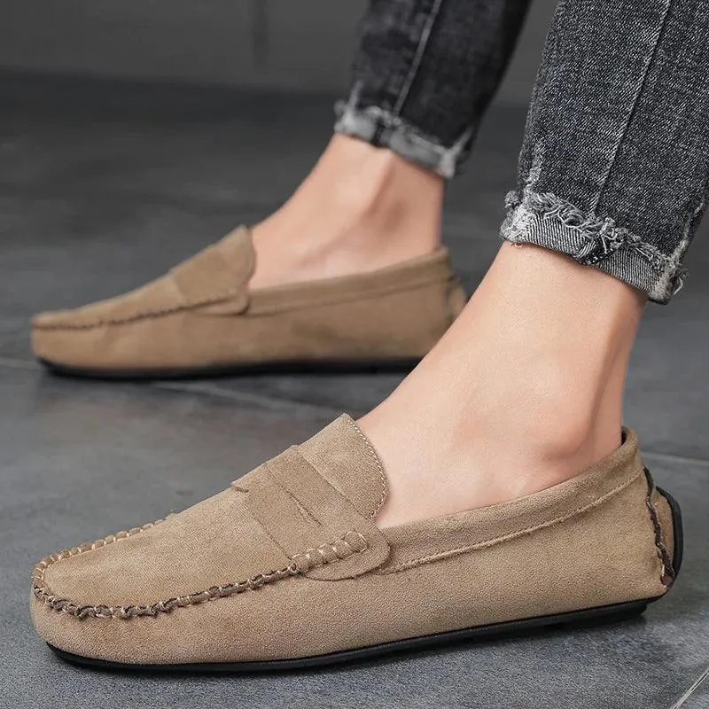 Gray Loafers Men's Casual Shoes Genuine Leather Flats RCS157