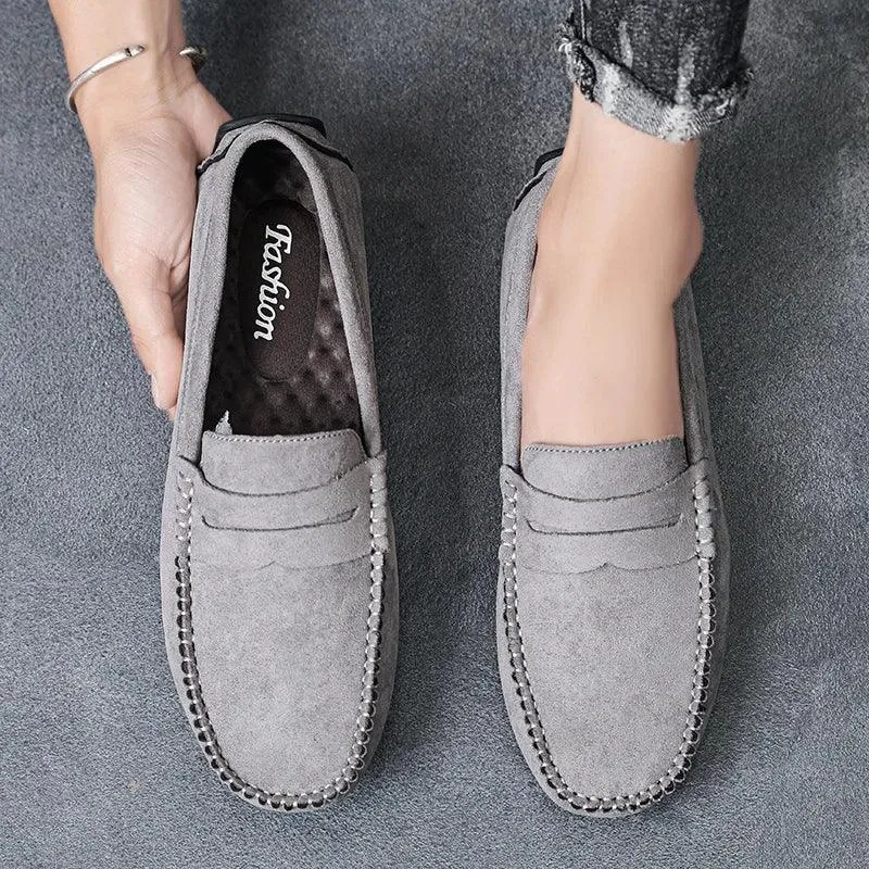 Gray Loafers Men's Casual Shoes Genuine Leather Flats RCS157