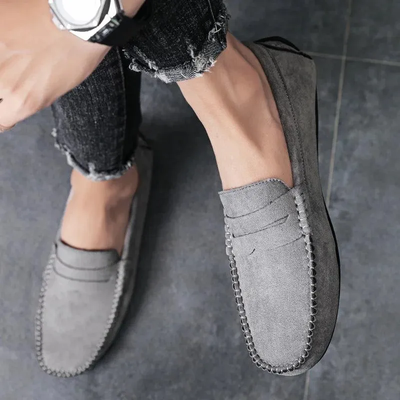 Gray Loafers Men's Casual Shoes Genuine Leather Flats RCS157