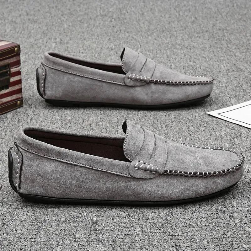 Gray Loafers Men's Casual Shoes Genuine Leather Flats RCS157