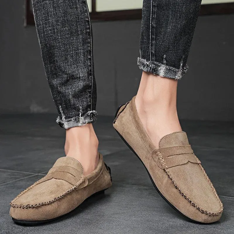 Gray Loafers Men's Casual Shoes Genuine Leather Flats RCS157