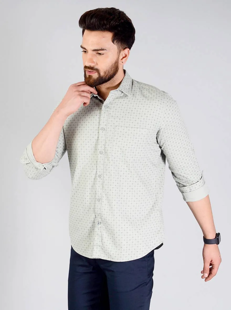 Green Printed Slim Fit Casual Shirt | JadeBlue