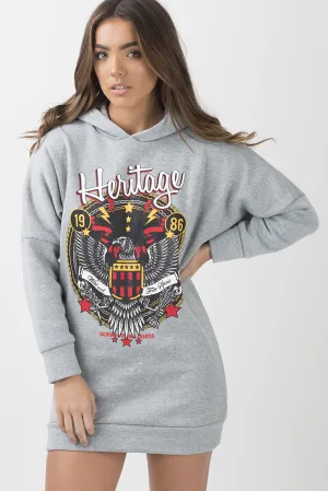 Grey 'Heritage' Graphic Print Oversized Hoodie - Violet