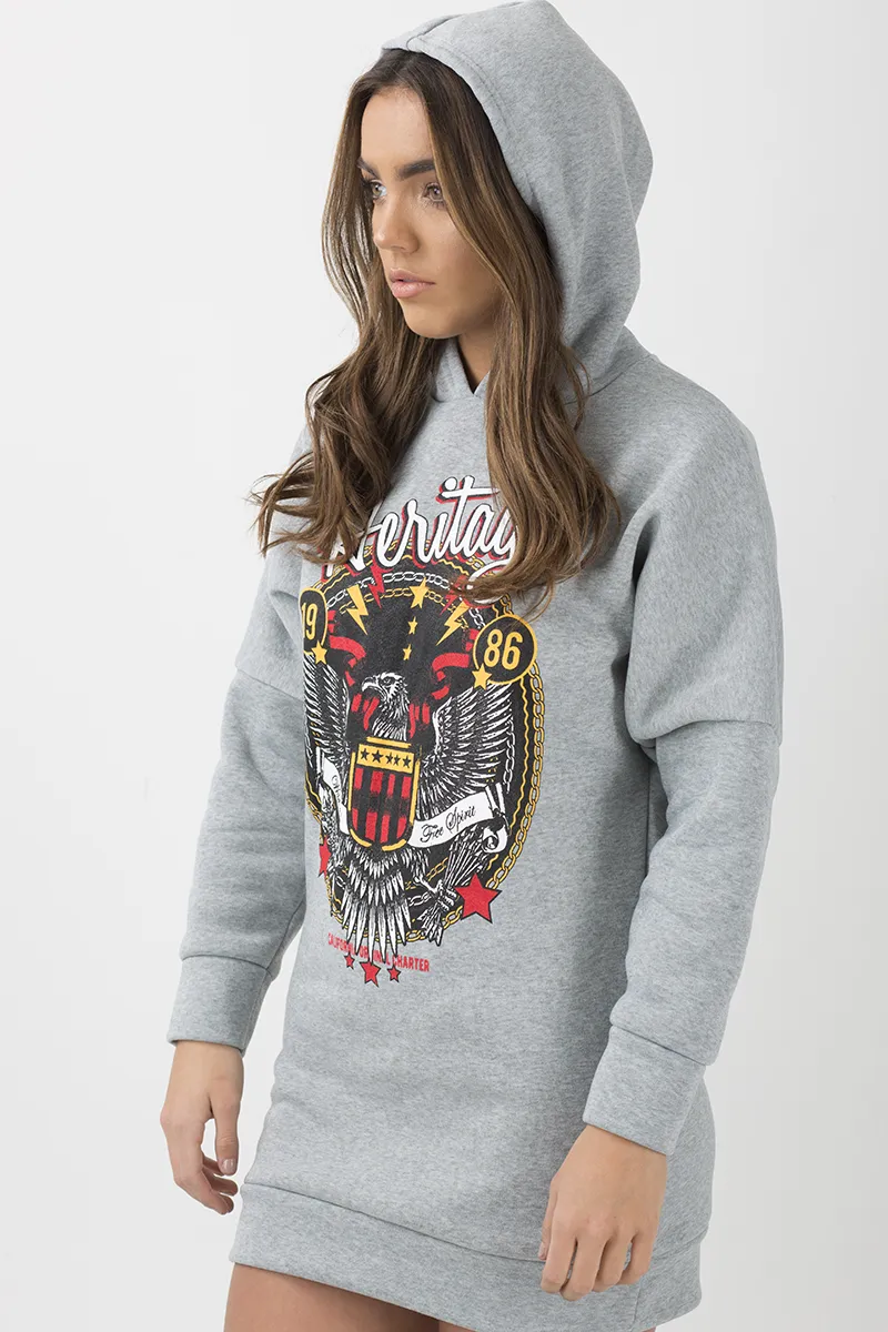 Grey 'Heritage' Graphic Print Oversized Hoodie - Violet