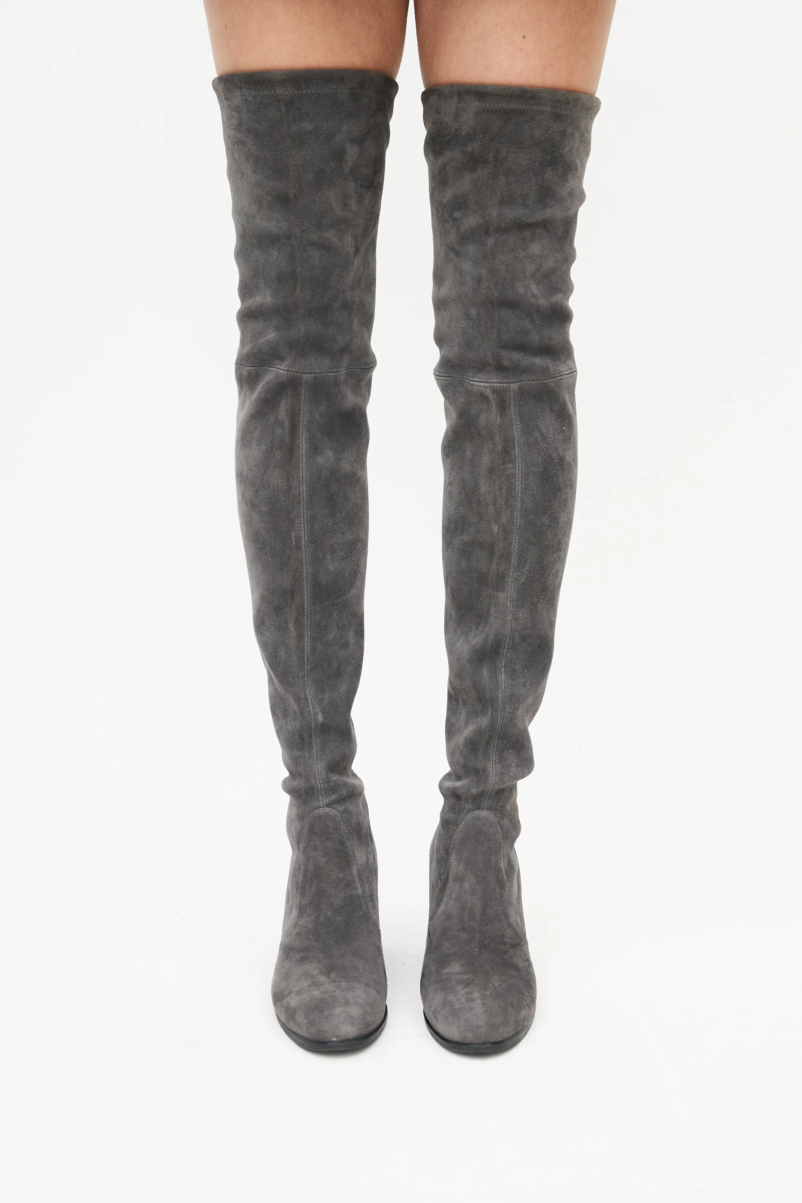 Grey Suede Thigh High Boot