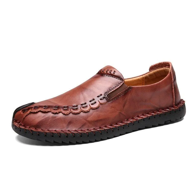 Handmade Leather Loafers Flat Brown Men's Casual Shoes MCSMOS31