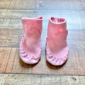 Hanna Anderson Pink Leather Sole Infant Slipper Moccasins- Size 0