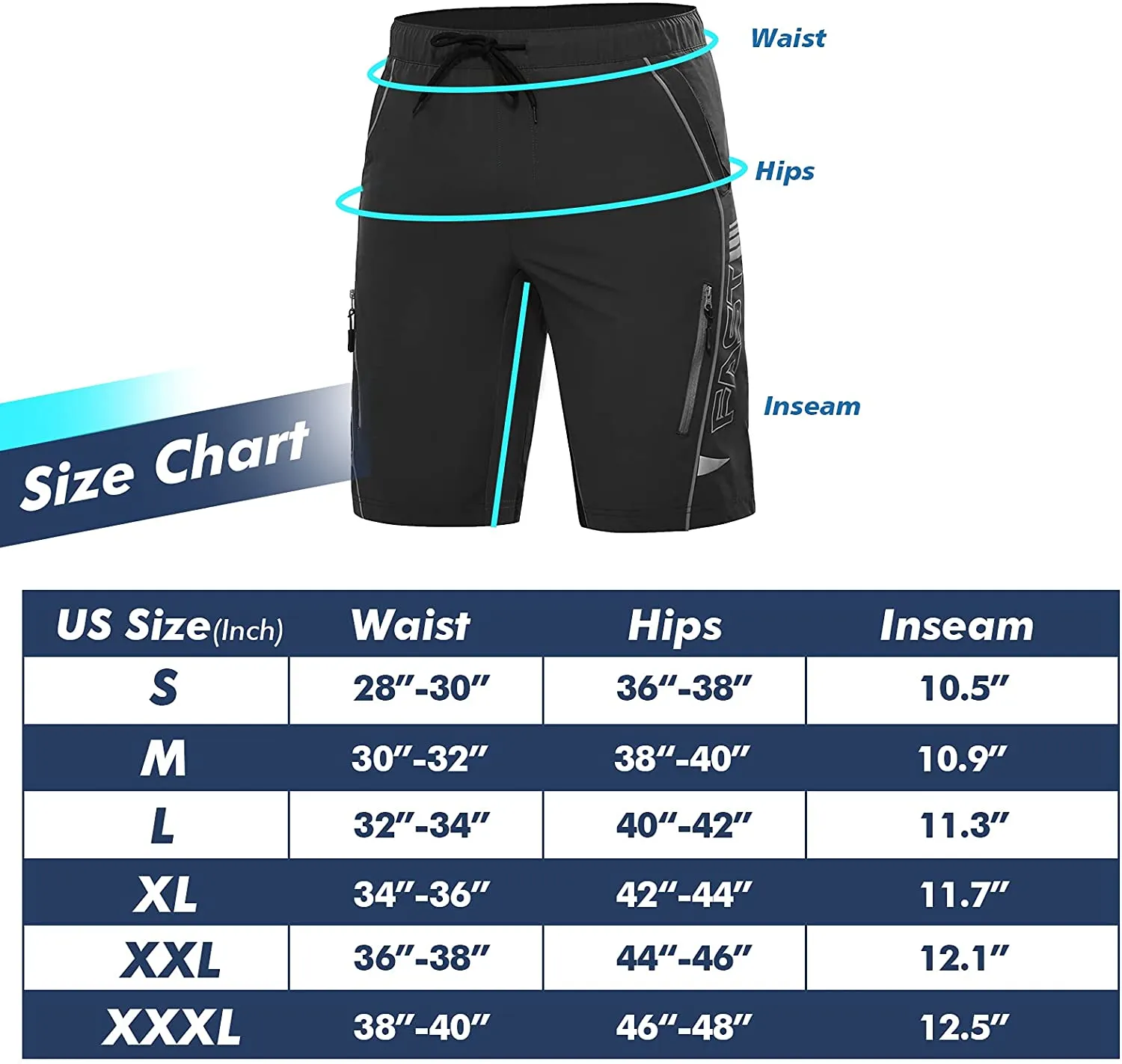 Hiauspor Hiking-Shorts-Mens-Casual-Shorts-Cycling-MTB-Mountain-Bike-Shorts with 2 Zipper Pockets