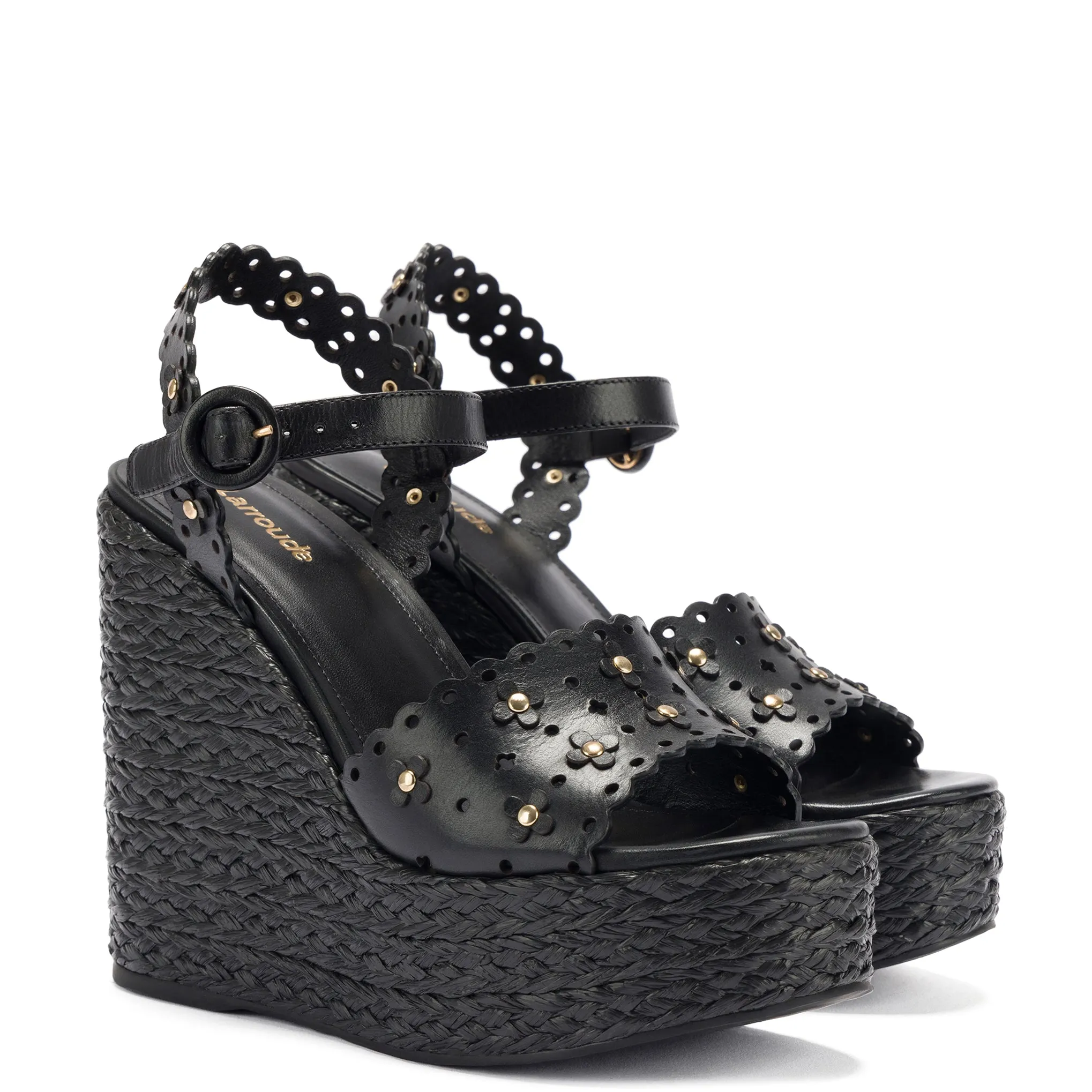 Jasmine Wedge In Black Leather