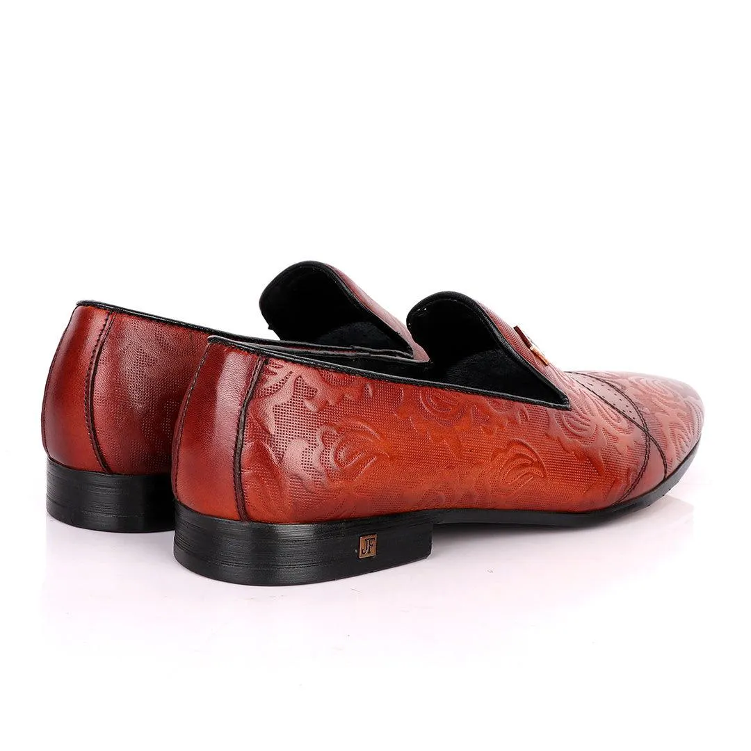 John Foster Flower Pattern Design Brown Leather Formal Shoe