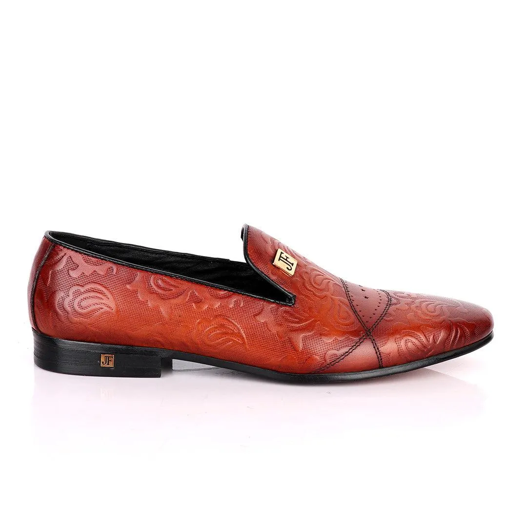 John Foster Flower Pattern Design Brown Leather Formal Shoe