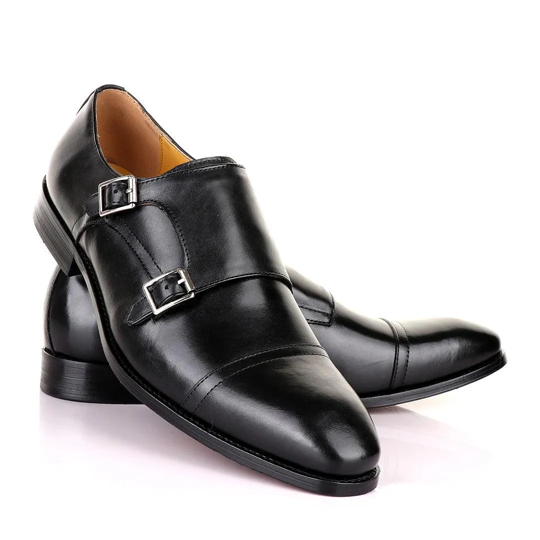 John Mendson Double Monk Strap Black Leather Shoe