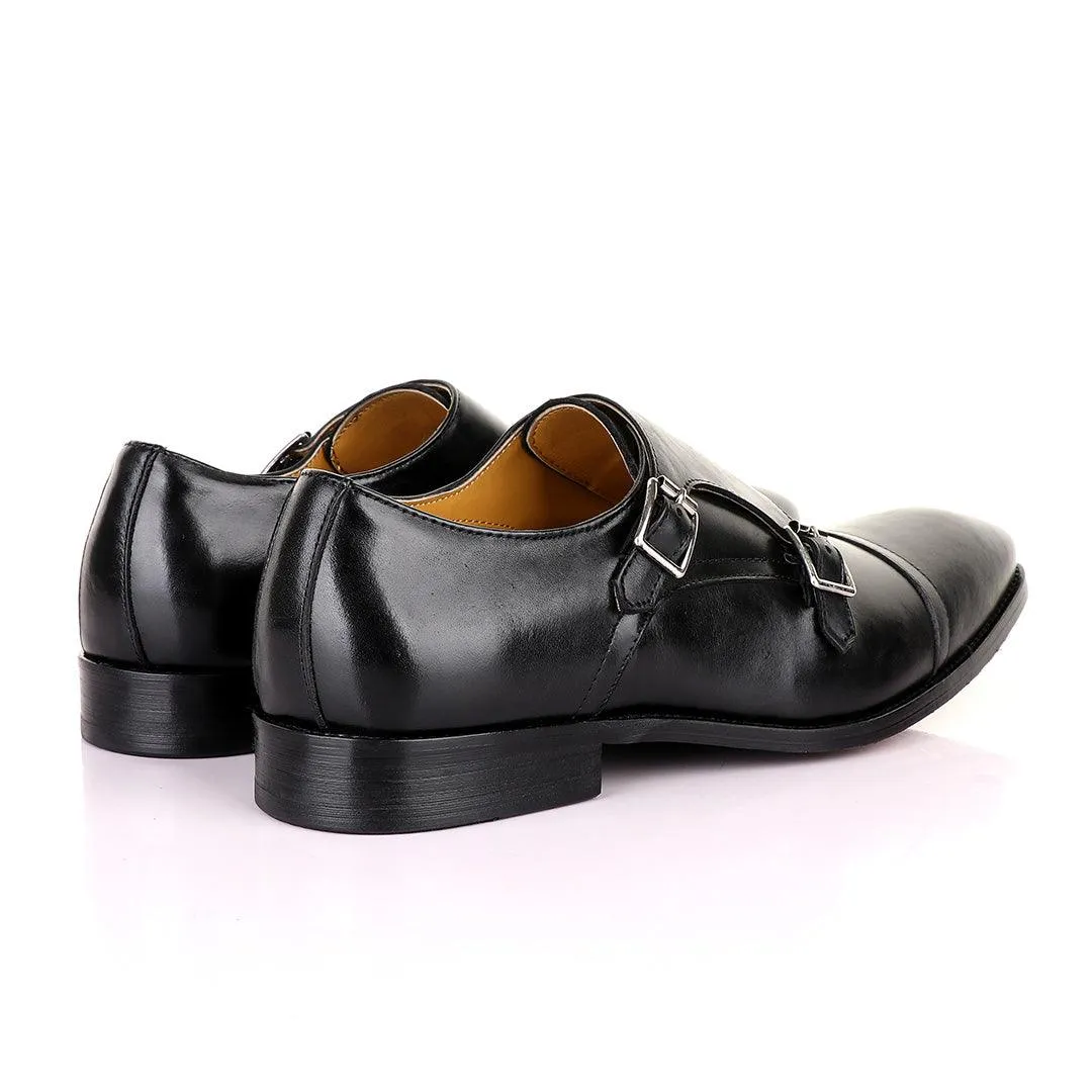 John Mendson Double Monk Strap Black Leather Shoe