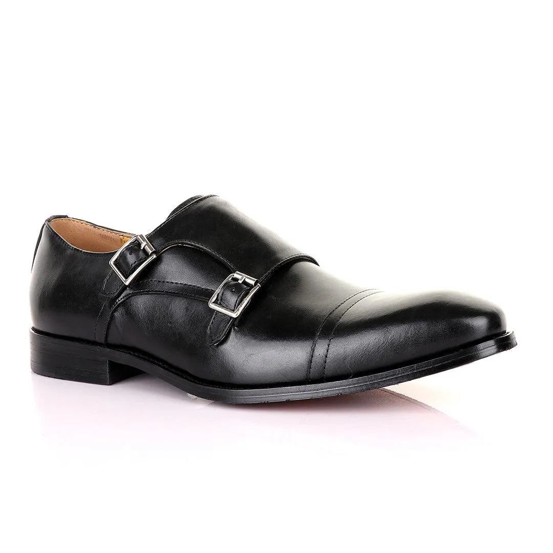 John Mendson Double Monk Strap Black Leather Shoe