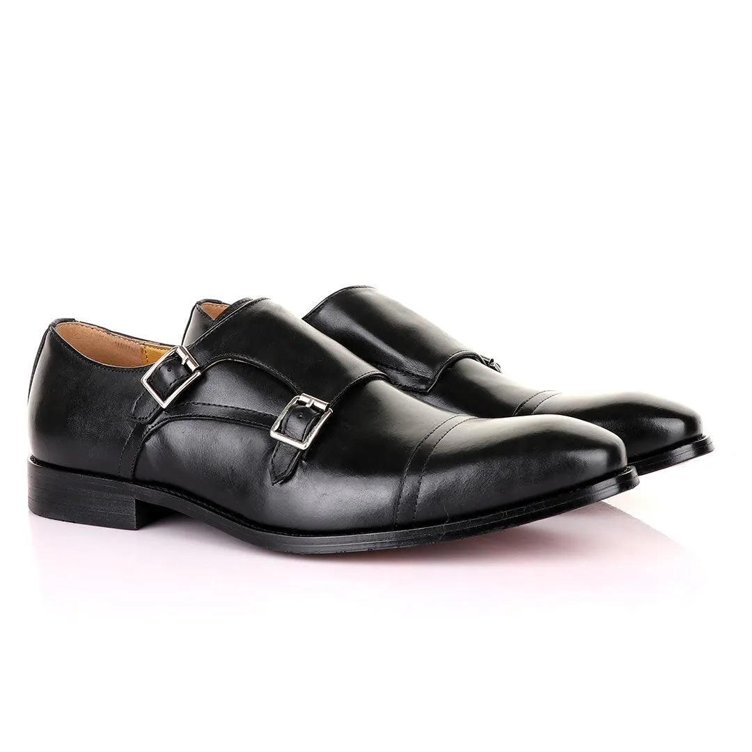 John Mendson Double Monk Strap Black Leather Shoe