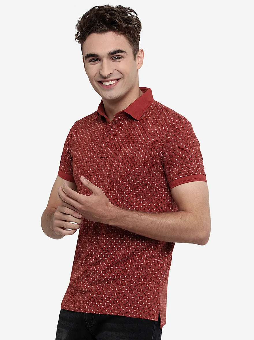 Ketchup Red Printed Slim Fit Polo T-Shirt | JadeBlue