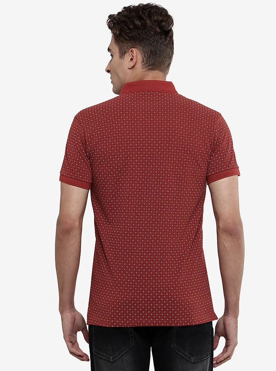 Ketchup Red Printed Slim Fit Polo T-Shirt | JadeBlue