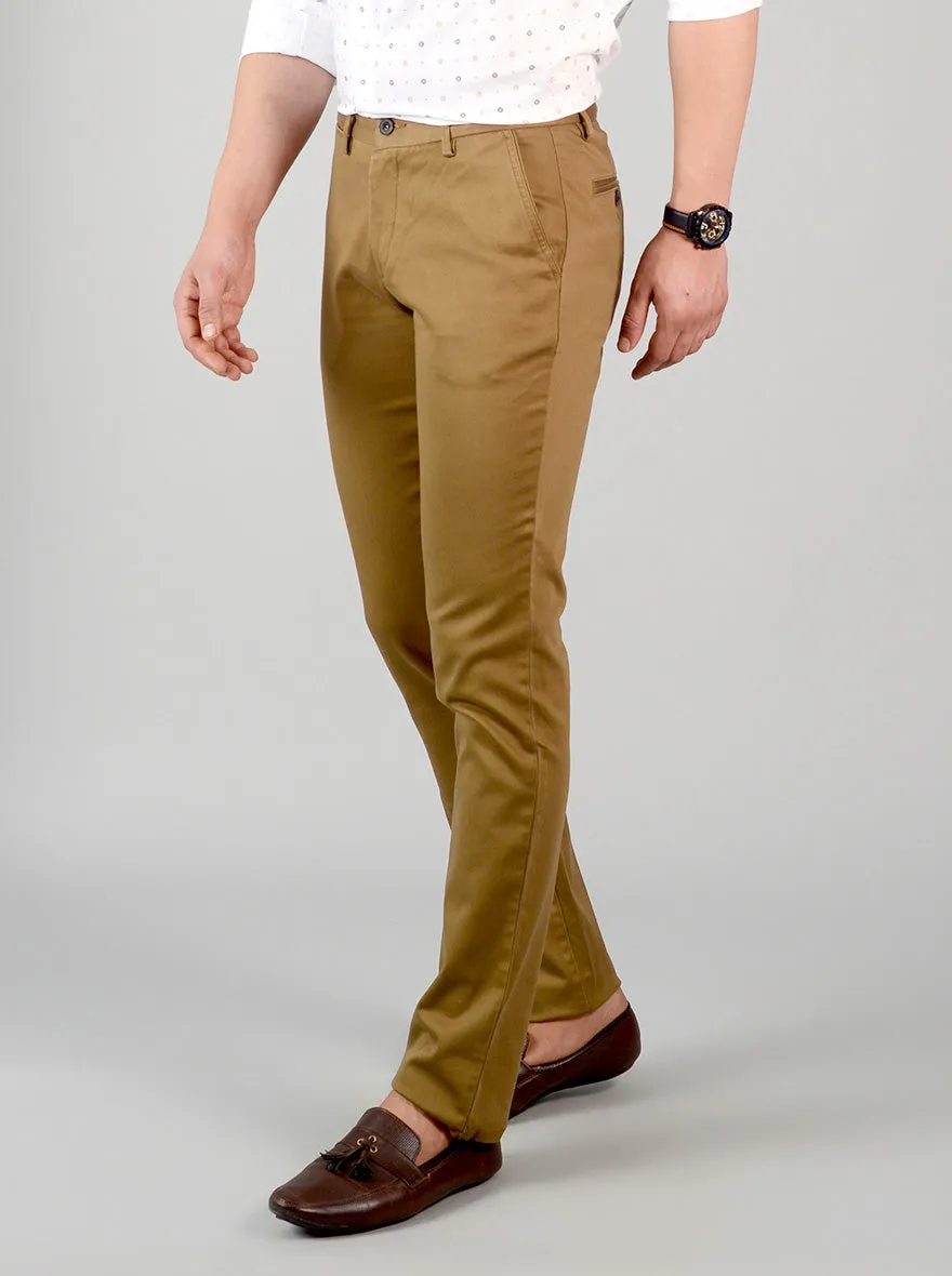 Khakhi Self Textured Slim Fit Chinos | JadeBlue