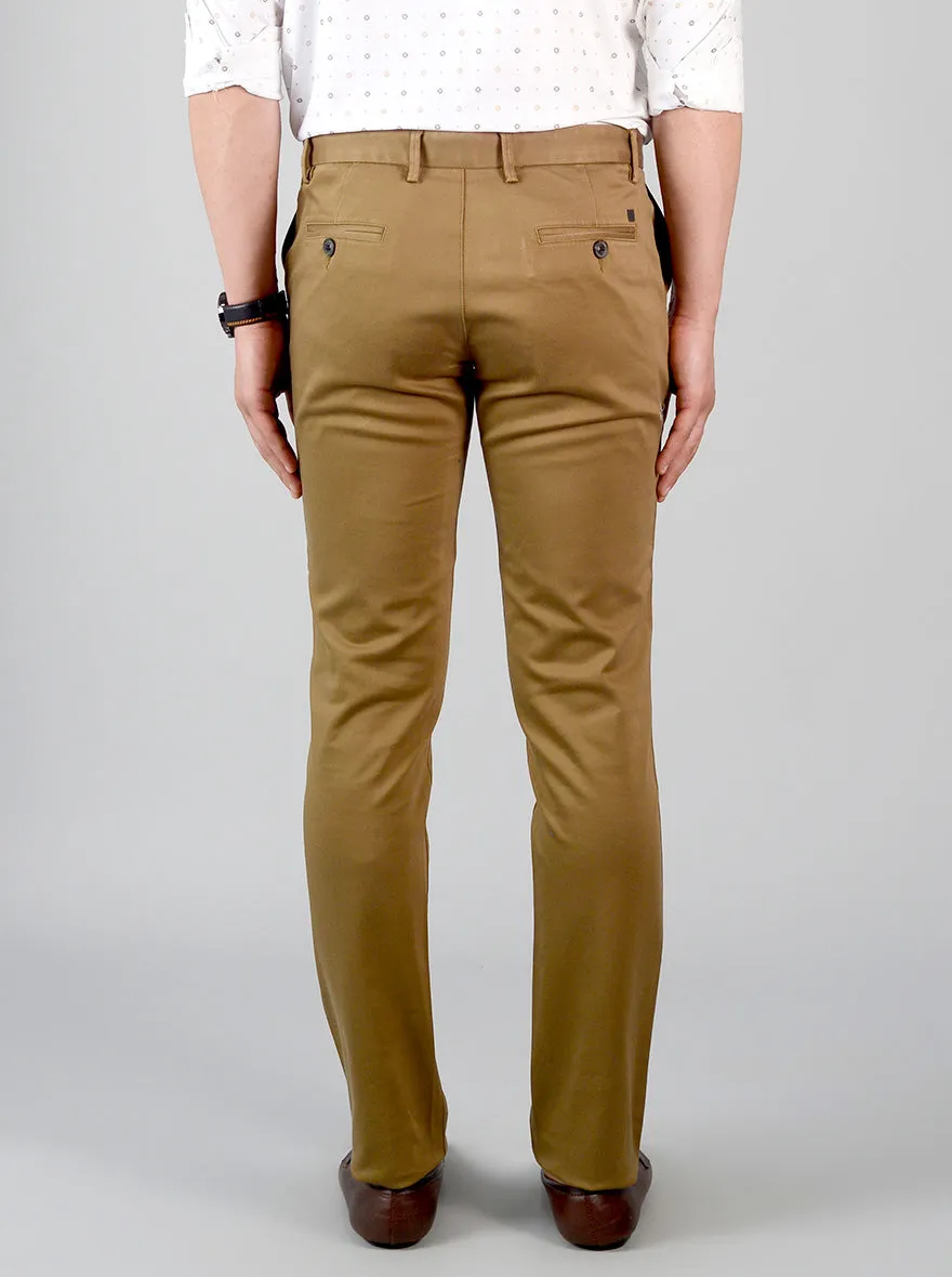 Khakhi Self Textured Slim Fit Chinos | JadeBlue