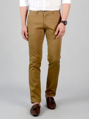 Khakhi Self Textured Slim Fit Chinos | JadeBlue