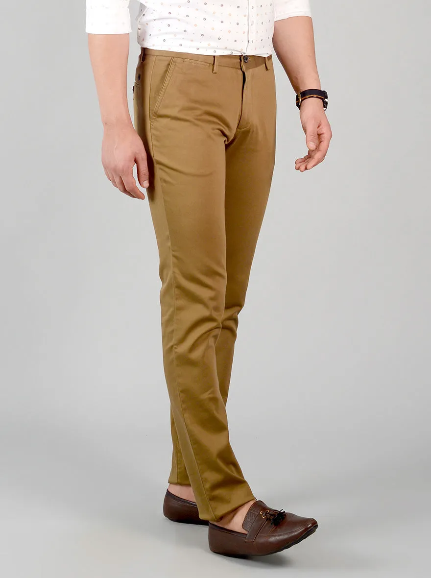 Khakhi Self Textured Slim Fit Chinos | JadeBlue