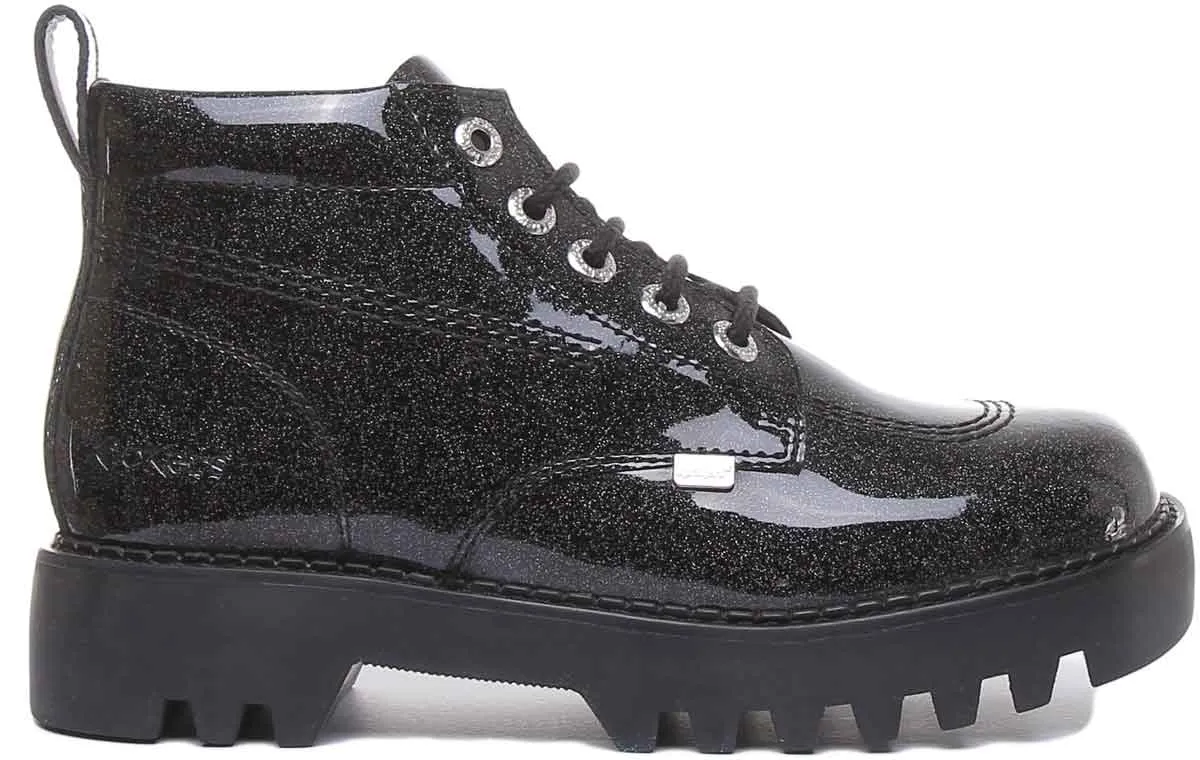 Kickers Kizziie Hi Platform In Black Glitter Patent in UK Size 3 - 8