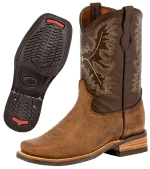 Kids Toddler Western Cowboy Boots Pull On Square Toe Light Brown - #190