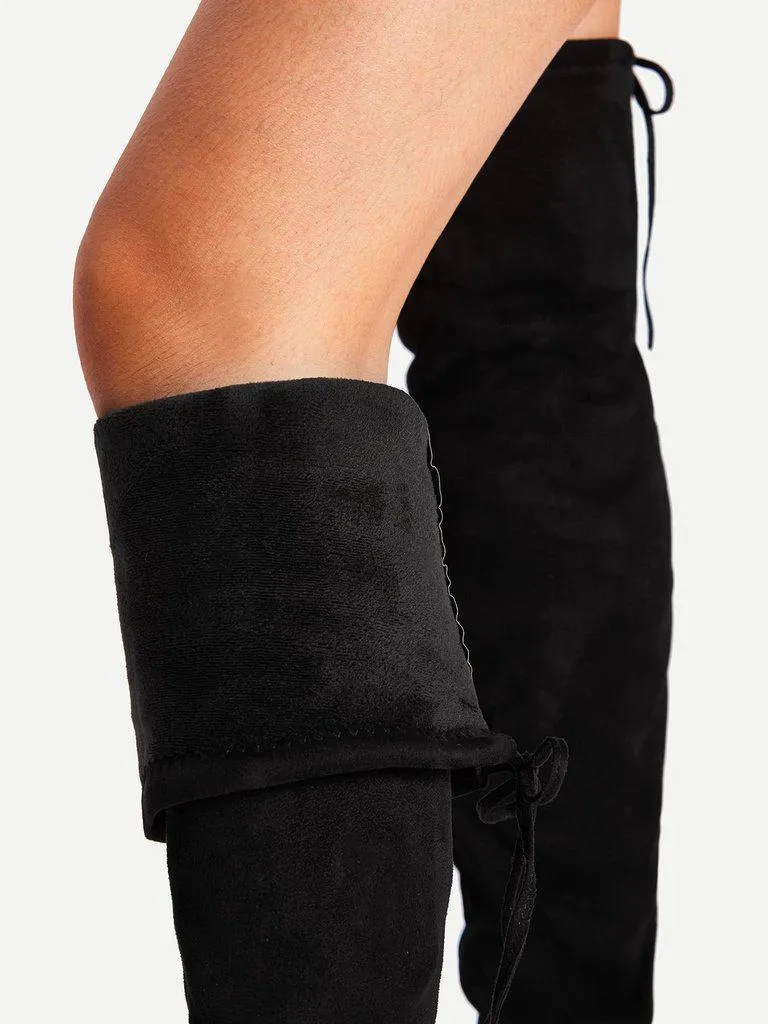 Lace Up Block Heeled Thigh High Boots