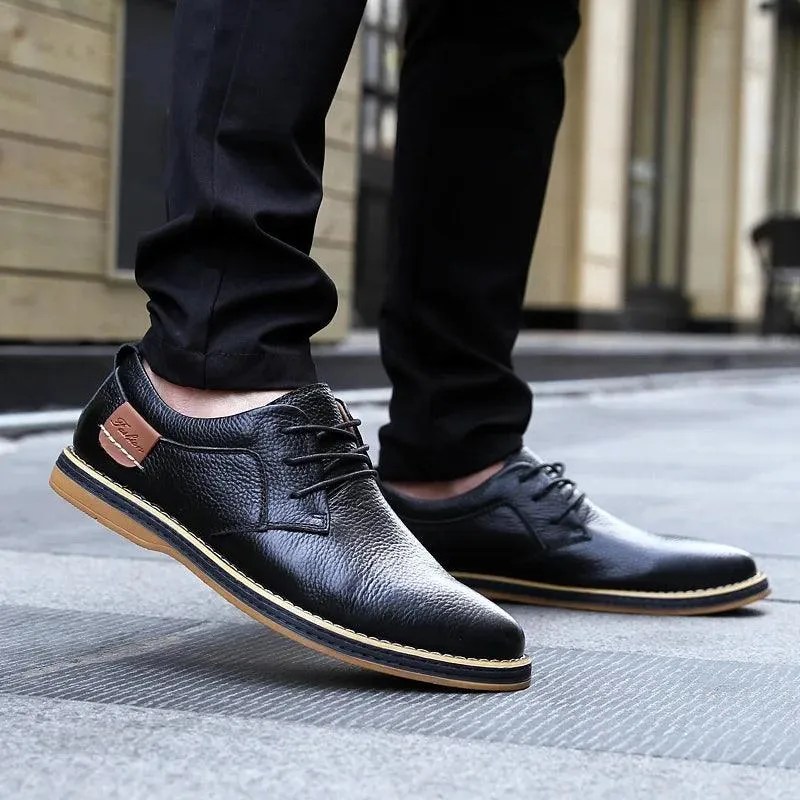 Leather Flats Breathable Oxford Brown Men's Casual Shoes #XS6111