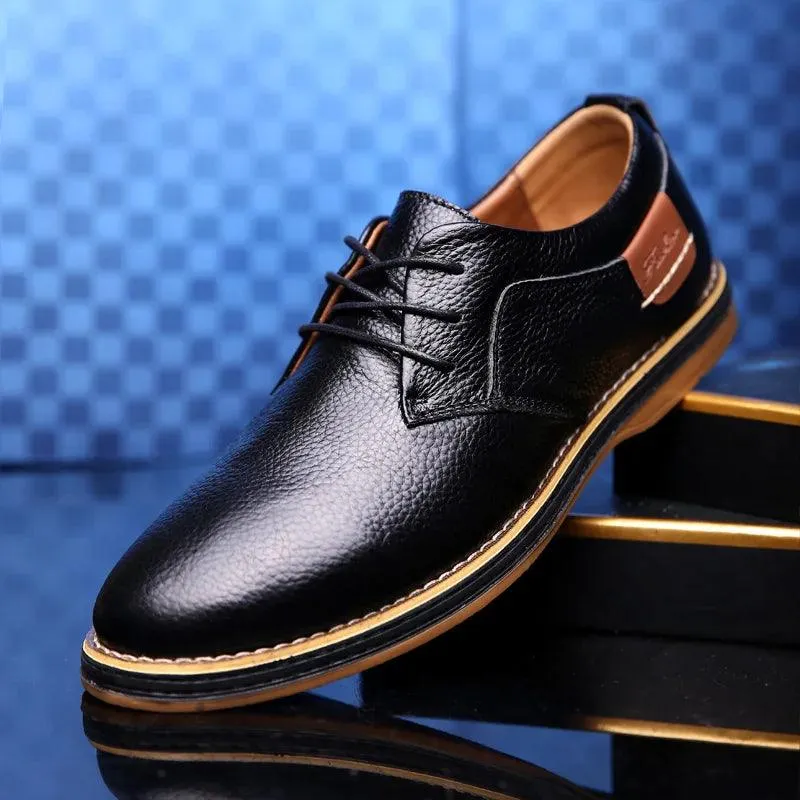 Leather Flats Breathable Oxford Brown Men's Casual Shoes #XS6111