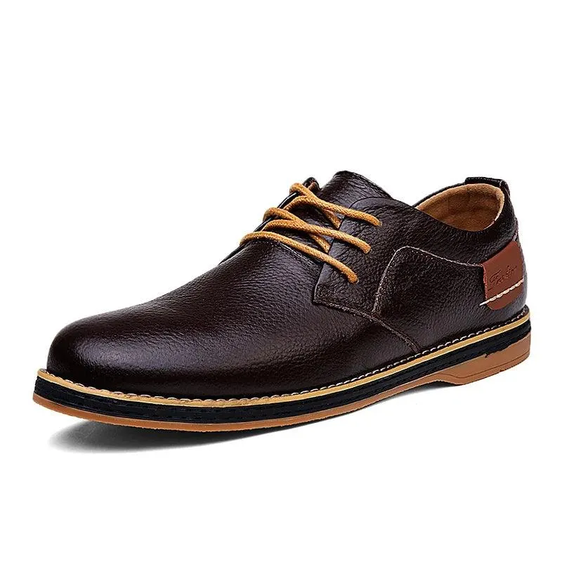 Leather Flats Breathable Oxford Brown Men's Casual Shoes #XS6111