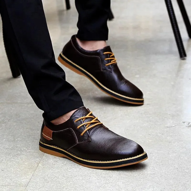 Leather Flats Breathable Oxford Brown Men's Casual Shoes #XS6111