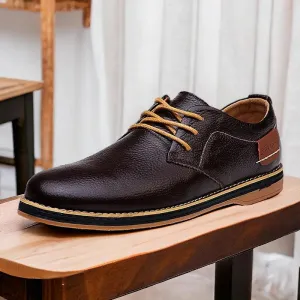 Leather Flats Breathable Oxford Brown Men's Casual Shoes #XS6111