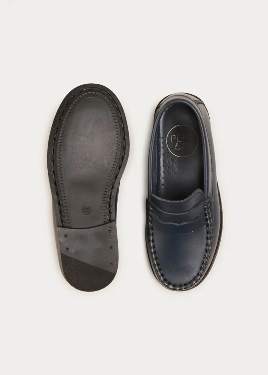 Leather Moccasins In Navy (25-34EU)