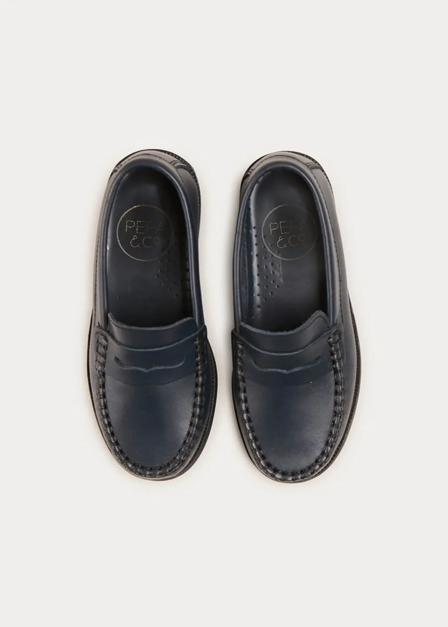 Leather Moccasins In Navy (25-34EU)