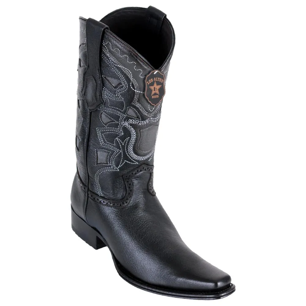 Los Altos Boots Mens #762705 European Square Toe | Genuine Grisly Boots | Color Black