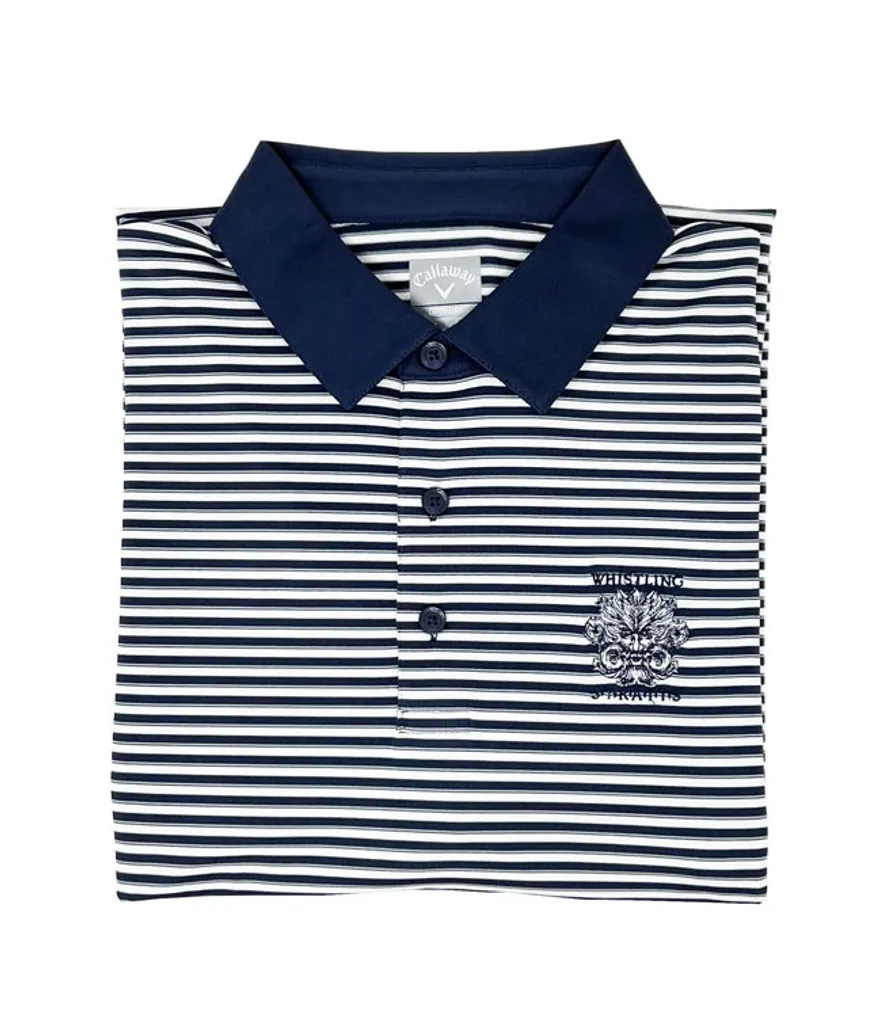 MEN&#039;S CALLAWAY REFINED THREE COLOR STRIPE POLO. WHISTLING STRAITS® LOGO EXCLUSIVELY. 2 COLOR OPTIONS.