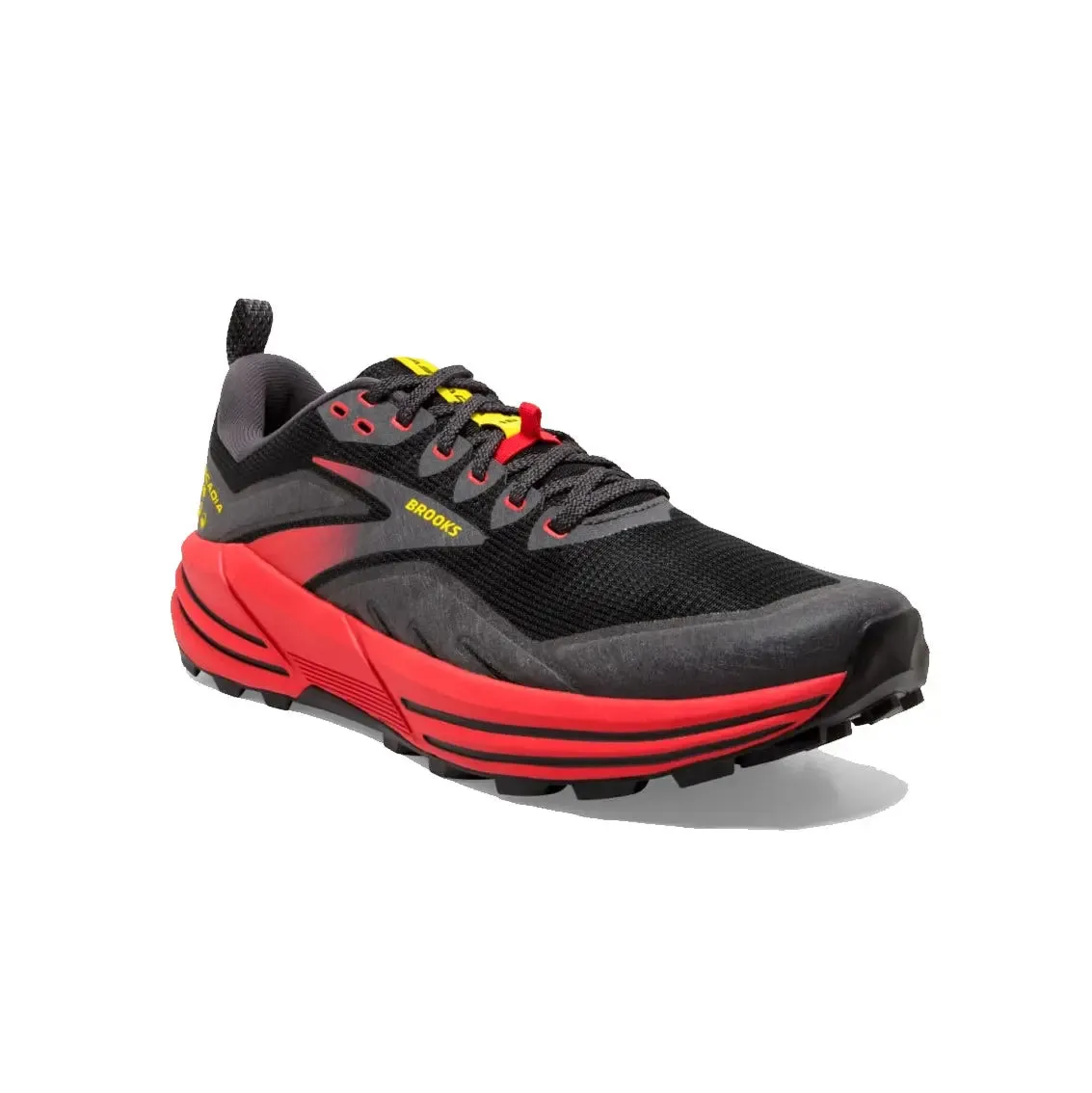 Mens Brooks Cascadia 16 - Black / Fiery Red / Yellow