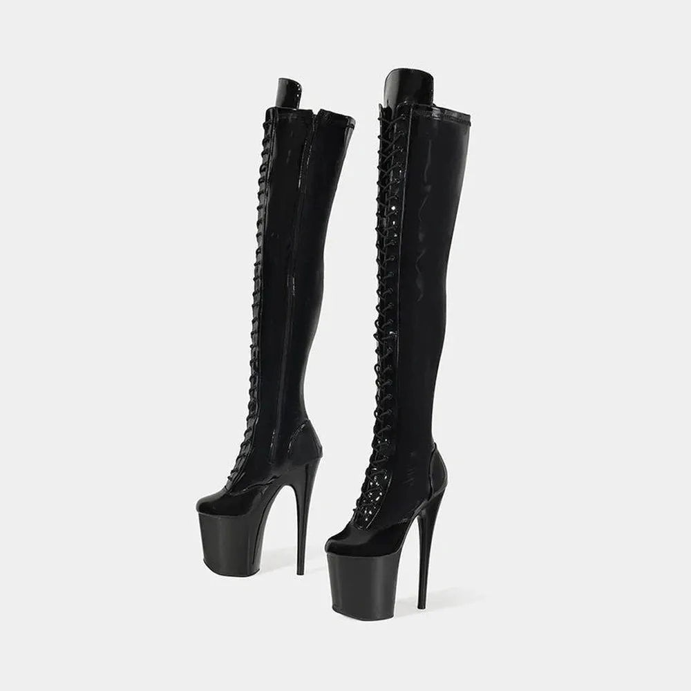 Merendy Rania Sexy Over The Knee Tall Black Lace-up Boots