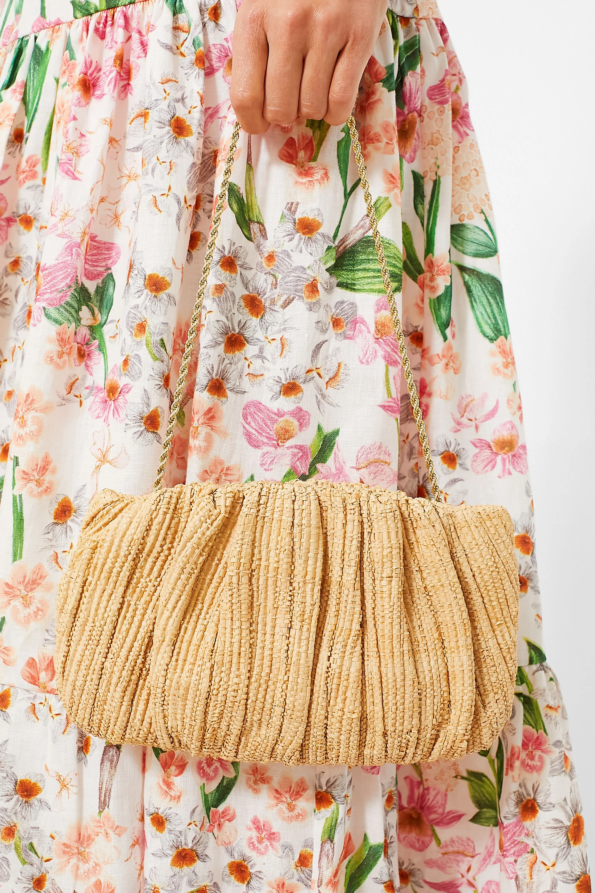 Natural Straw Brit Pleated Clutch