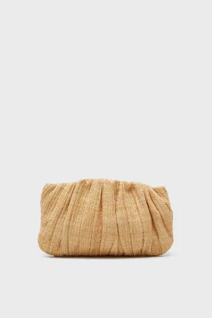 Natural Straw Brit Pleated Clutch