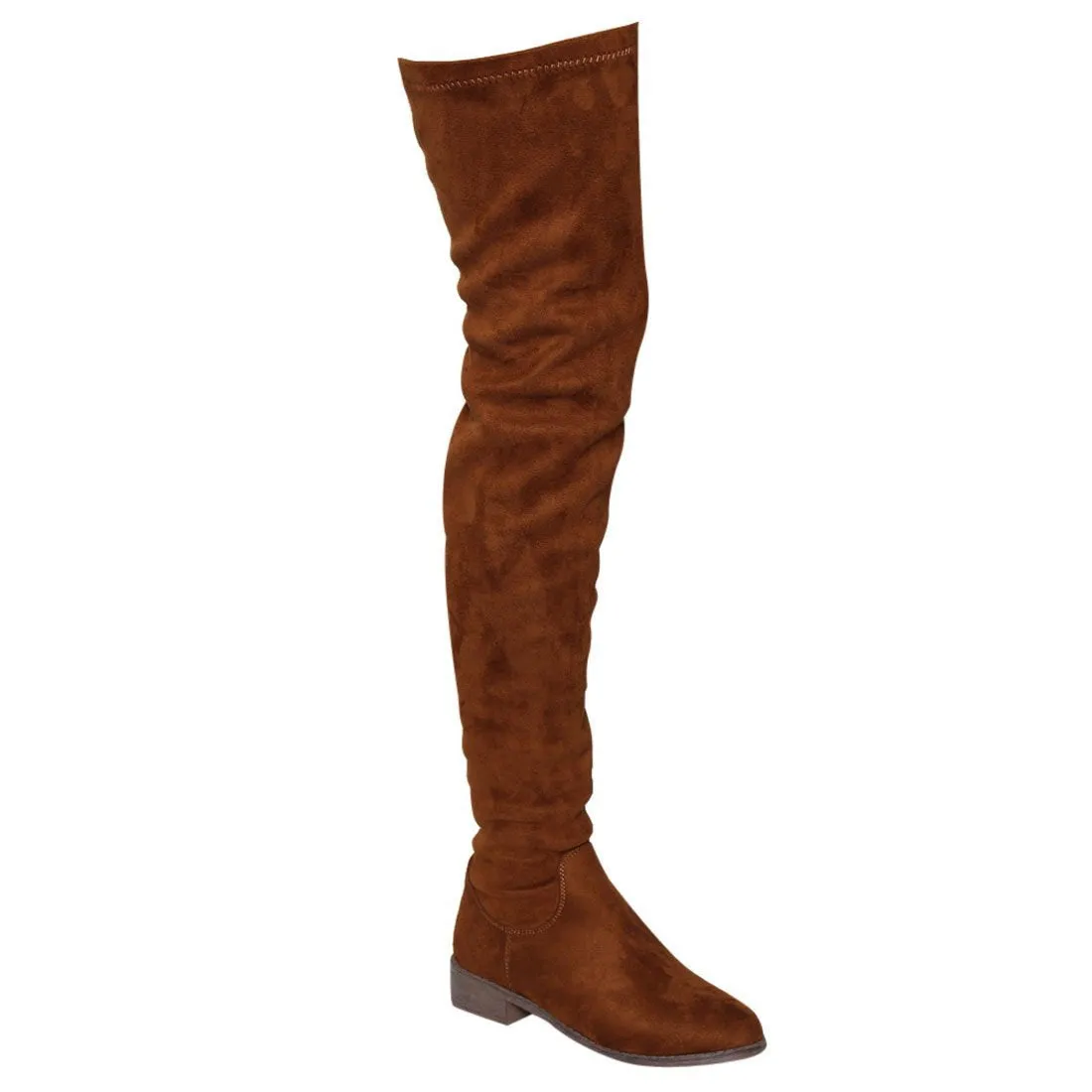 NATURE BREEZE FF05 Women's Stretchy Thigh High Snug Fit Low Block Heel Boots