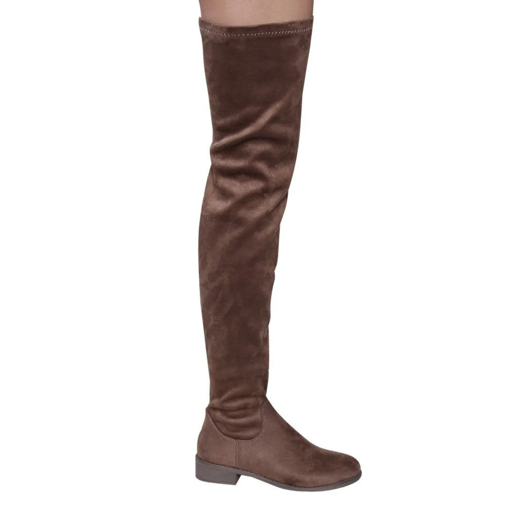 NATURE BREEZE FF05 Women's Stretchy Thigh High Snug Fit Low Block Heel Boots