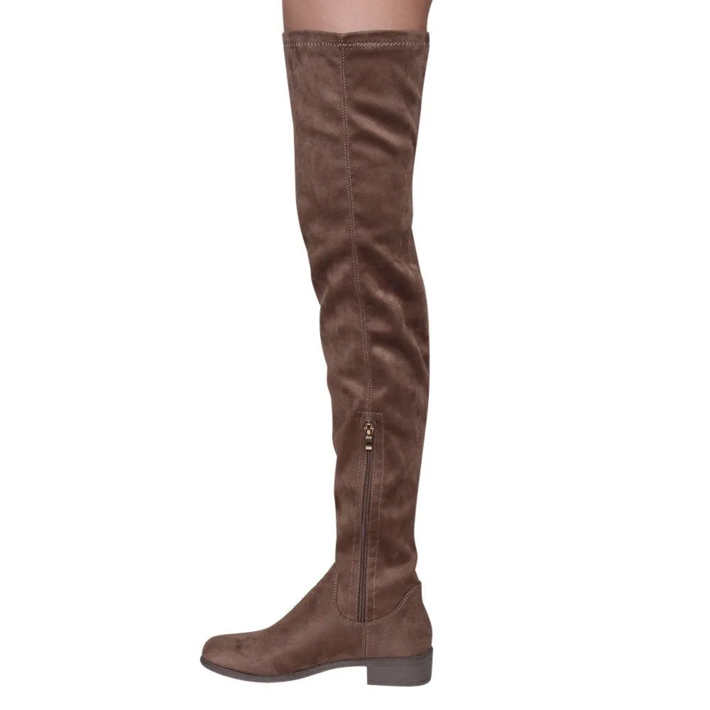 NATURE BREEZE FF05 Women's Stretchy Thigh High Snug Fit Low Block Heel Boots