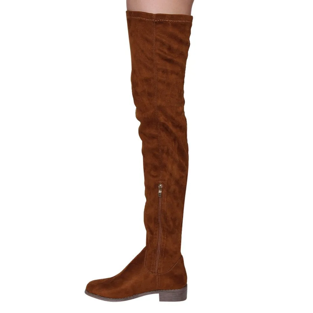 NATURE BREEZE FF05 Women's Stretchy Thigh High Snug Fit Low Block Heel Boots