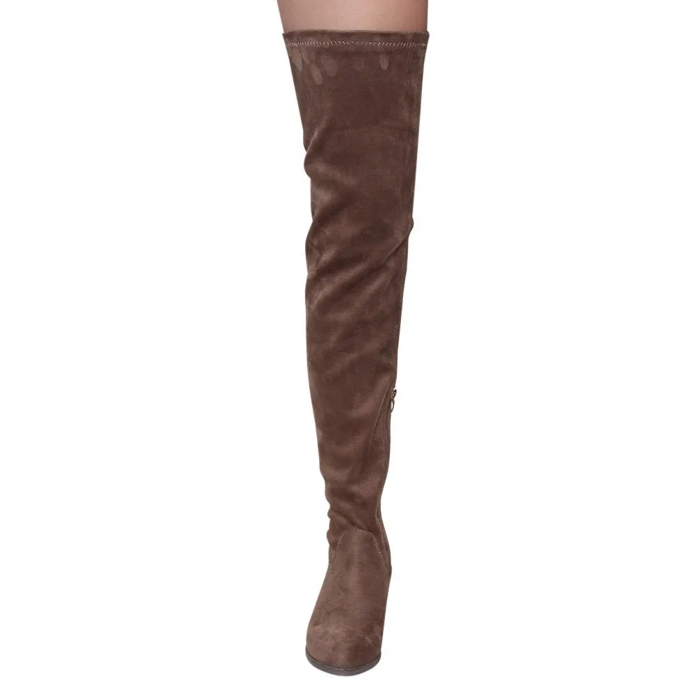 NATURE BREEZE FF05 Women's Stretchy Thigh High Snug Fit Low Block Heel Boots